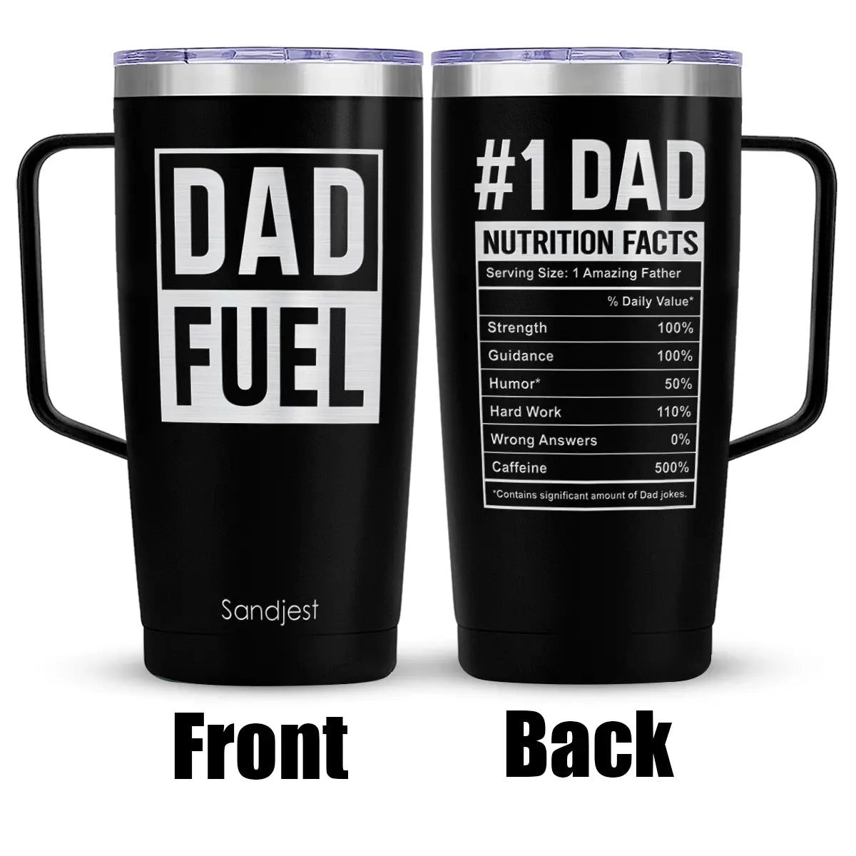 SANDJEST Father’S Day 20Oz Stainless Steel Tumbler with Handle & Lid, Double Wall Insulated Travel Coffee Cup, Gift for Him Step Dad Men Travel Work