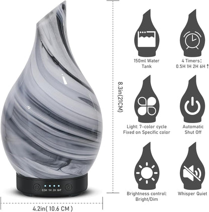 Essential Oil Diffuser 120ML Aroma Ultrasonic Humidifier Night Lights with Handmade Glass BPA Free Waterless Auto-Off Timer Setting for Home Yoga Office