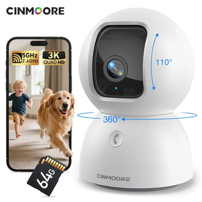 【FLASH SALES】 CINMOORE 2.5K Indoor Security Camera Pet Camrea Wifi 360° Pan-Tilt AI Motion Detection Two-Way Audio Night Vision Clear Monitoring Recording Baby Crying Baby Monitoring Cameras for Home 360 Camera Mini Camera Sd Button Card