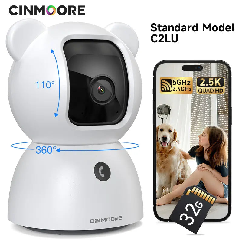 【FLASH SALES】 CINMOORE 2.5K Indoor Security Camera Pet Camrea Wifi 360° Pan-Tilt AI Motion Detection Two-Way Audio Night Vision Clear Monitoring Recording Baby Crying Baby Monitoring Cameras for Home 360 Camera Mini Camera Sd Button Card