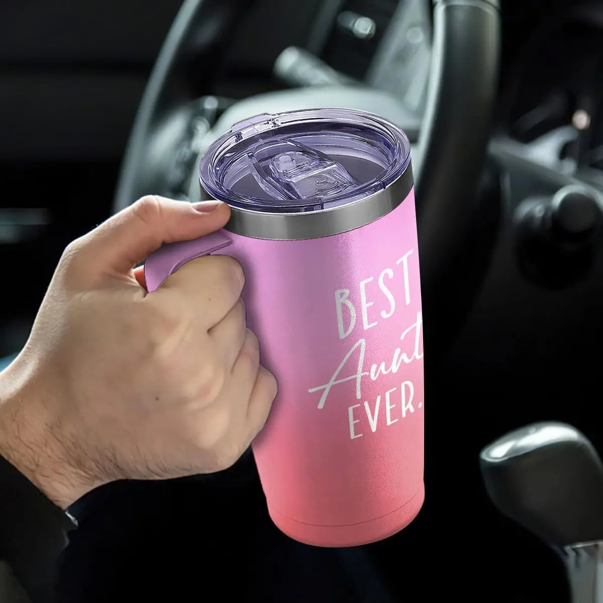SANDJEST Father’S Day 20Oz Stainless Steel Tumbler with Handle & Lid, Double Wall Insulated Travel Coffee Cup, Gift for Him Step Dad Men Travel Work