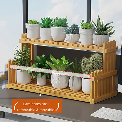 Trending Bamboo Desk Rack, 3-In-1 Plant Display & Storage Small Space Divider Home/Office/Balcony, Stylish MULTI-TIER Plant Stand, Double Duty: Plant Shelf + Book Organizer Natural Wood & Modern Design Perfect for Plant Moms/Dads! Wooden