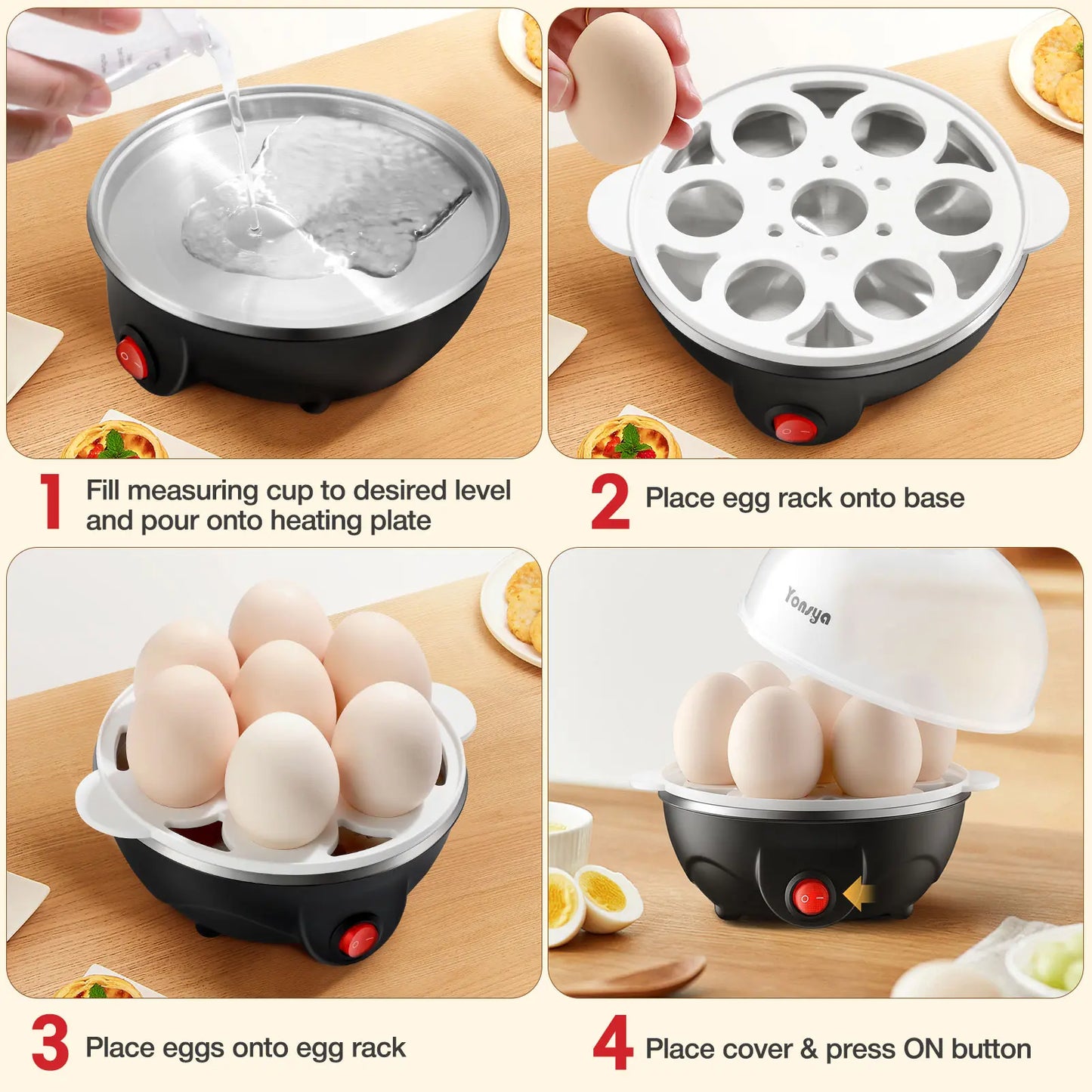 Yonsya Rapid Egg Cooker 7 Egg Capacity Electric Egg Cooker for Hard Boiled Eggs Poached Scrambled Omelets with Auto Shut off Feature Black,Summerwins