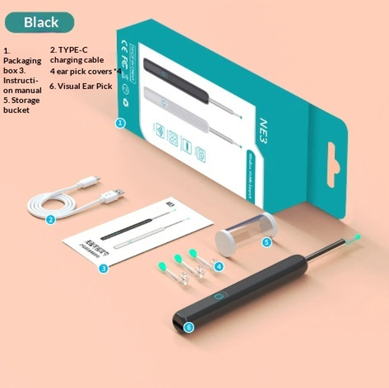 NE3 Ear Cleaner Otoscope Ear Wax Removal Tool with Camera LED Light Wireless Ear Endoscope Ear Cleaning Kit for I-Phone