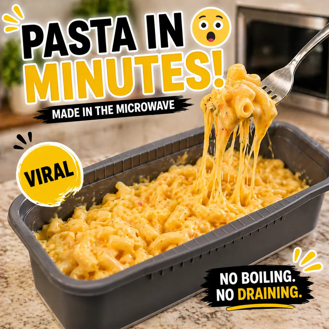 Microwave Pasta Cooker – Quick Pasta Maker Bowl, Microwave Safe Pasta Cooker with Strainer Lid, Instant Pasta Maker, Reusable Kitchen Gadget for Easy Cooking Container Dinner