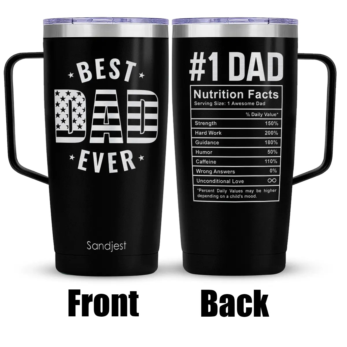 SANDJEST Father’S Day 20Oz Stainless Steel Tumbler with Handle & Lid, Double Wall Insulated Travel Coffee Cup, Gift for Him Step Dad Men Travel Work