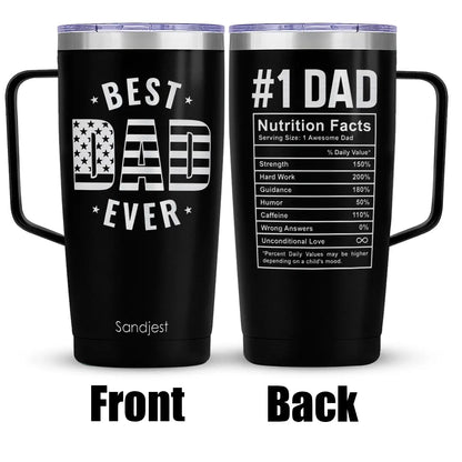 SANDJEST Father’S Day 20Oz Stainless Steel Tumbler with Handle & Lid, Double Wall Insulated Travel Coffee Cup, Gift for Him Step Dad Men Travel Work