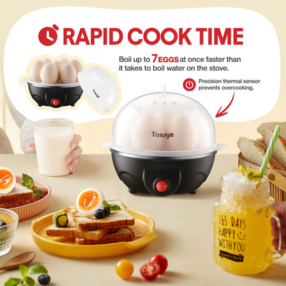 Yonsya Rapid Egg Cooker 7 Egg Capacity Electric Egg Cooker for Hard Boiled Eggs Poached Scrambled Omelets with Auto Shut off Feature Black,Summerwins