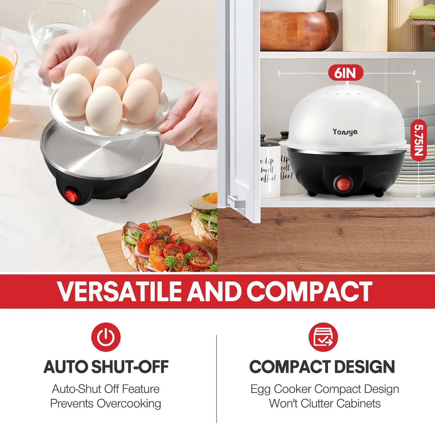 Yonsya Rapid Egg Cooker 7 Egg Capacity Electric Egg Cooker for Hard Boiled Eggs Poached Scrambled Omelets with Auto Shut off Feature Black,Summerwins