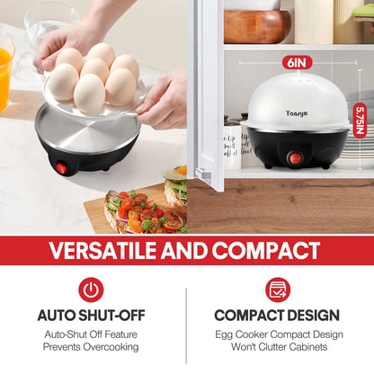 Yonsya Rapid Egg Cooker 7 Egg Capacity Electric Egg Cooker for Hard Boiled Eggs Poached Scrambled Omelets with Auto Shut off Feature Black,Summerwins