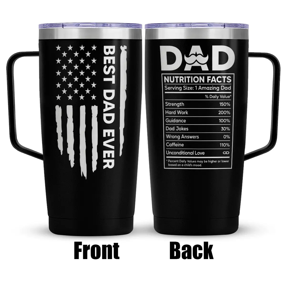 SANDJEST Father’S Day 20Oz Stainless Steel Tumbler with Handle & Lid, Double Wall Insulated Travel Coffee Cup, Gift for Him Step Dad Men Travel Work
